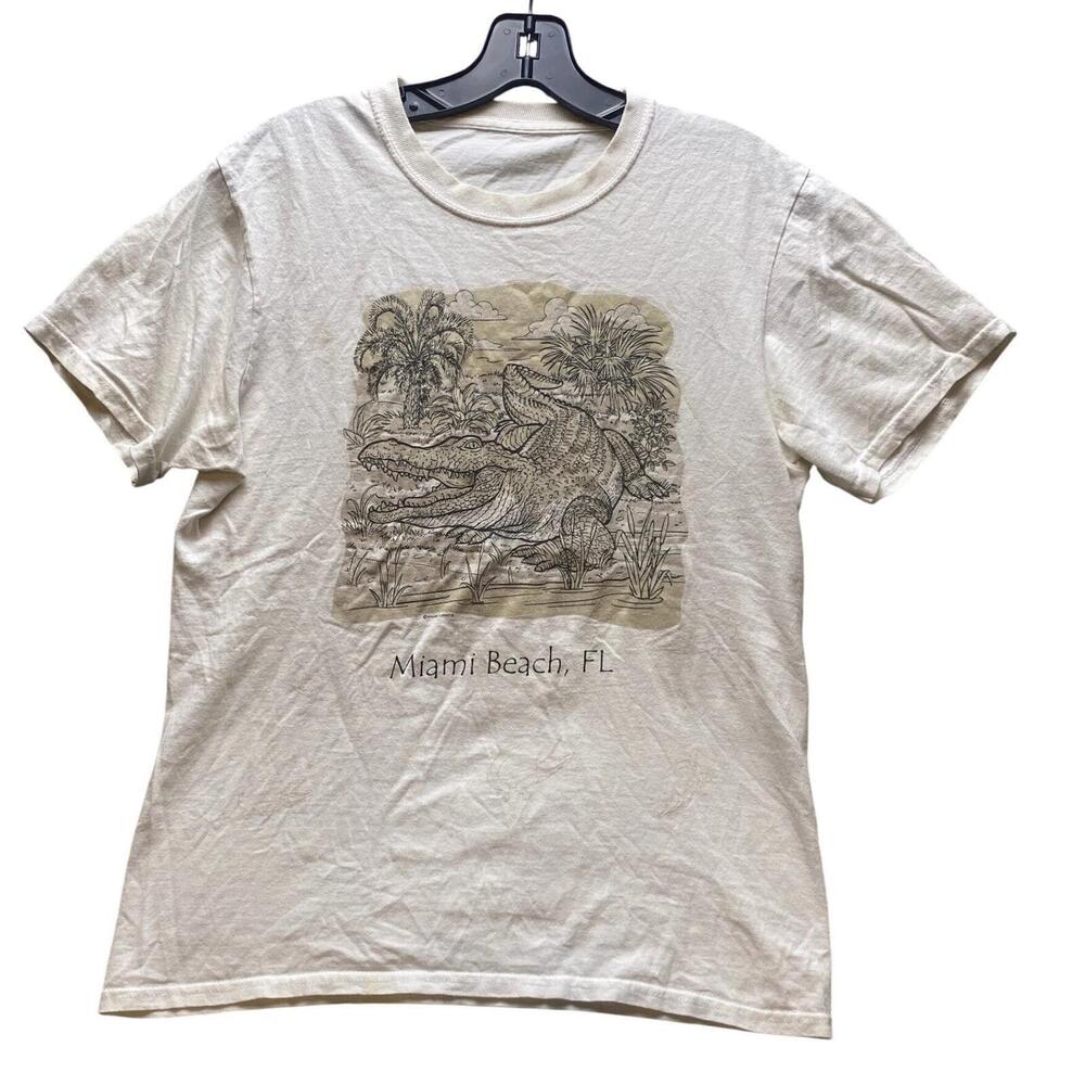 Miami Shirt Mens Medium Destination Vacation Beach Alligator Aop White
